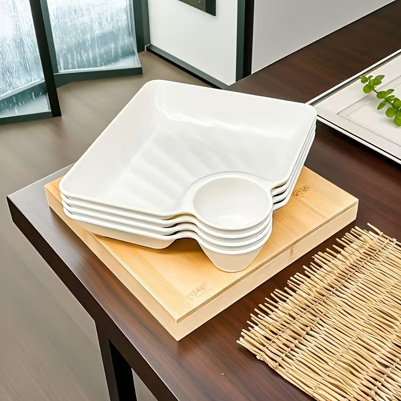 Durable Plastic Serving Tray Set - 4pc White Compartment Platters for BBQ & Deli