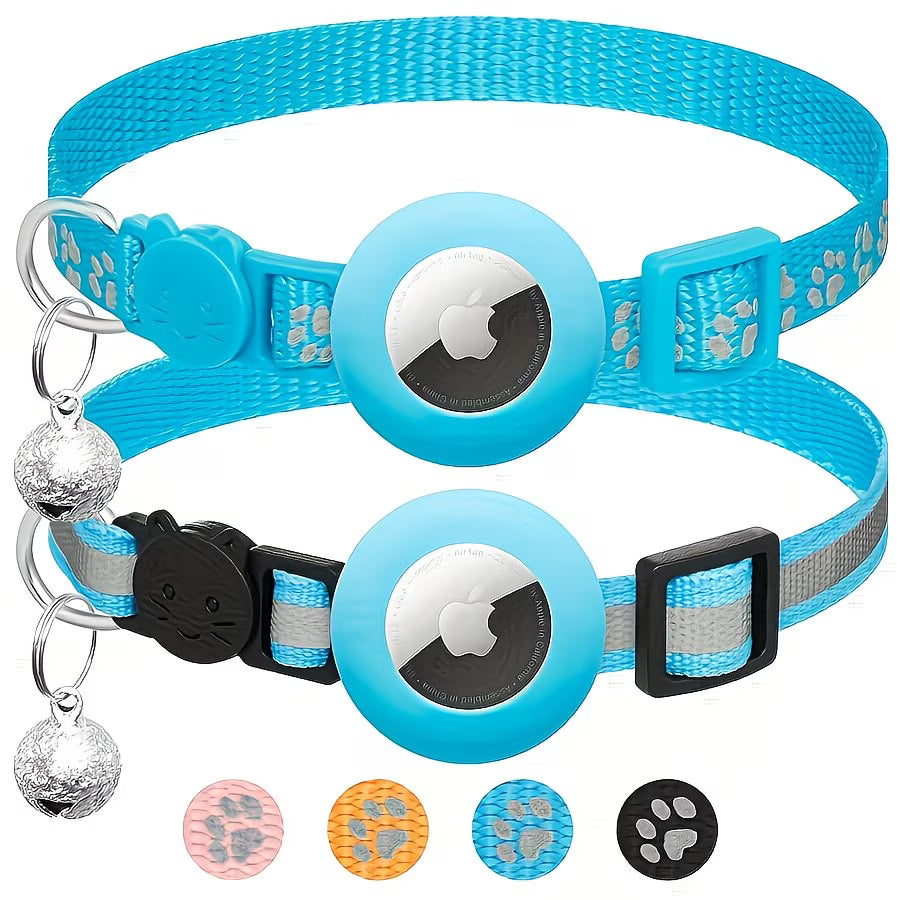 2 Pack AirTag Cat Collar Reflective Breakaway GPS Kitten Tracker