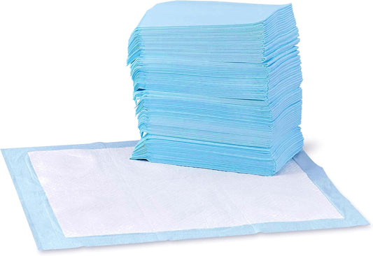 100 count bulk pack of leak-proof dog pee pads for puppy training and home hygiene.