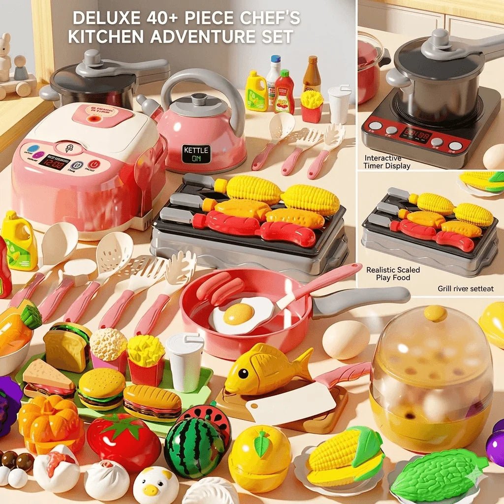 40+ Piece Kids Chef Kitchen Set - Realistic Role Play Toy for Ages 3 - 6 - Zelii Mart