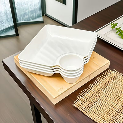 Durable Plastic Serving Tray Set - 4pc White Compartment Platters for BBQ & Deli