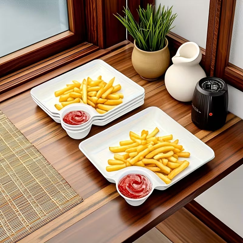 Durable Plastic Serving Tray Set - 4pc White Compartment Platters for BBQ & Deli