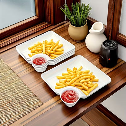 Durable Plastic Serving Tray Set - 4pc White Compartment Platters for BBQ & Deli