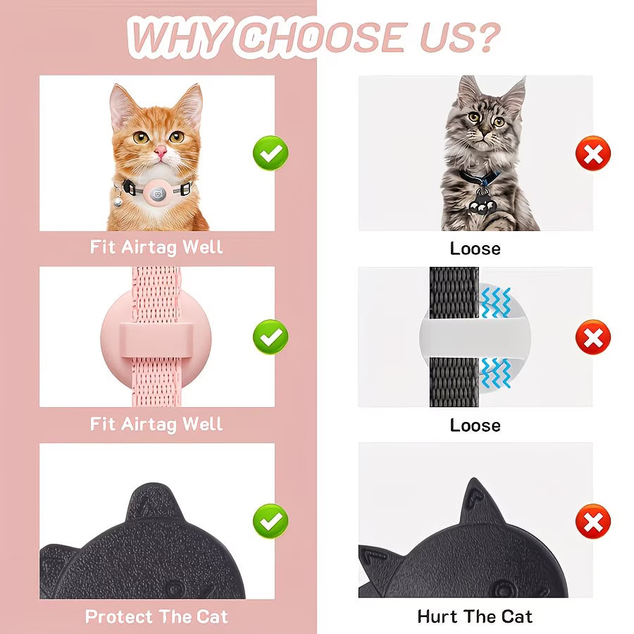 2 Pack AirTag Cat Collar Reflective Breakaway GPS Kitten Tracker