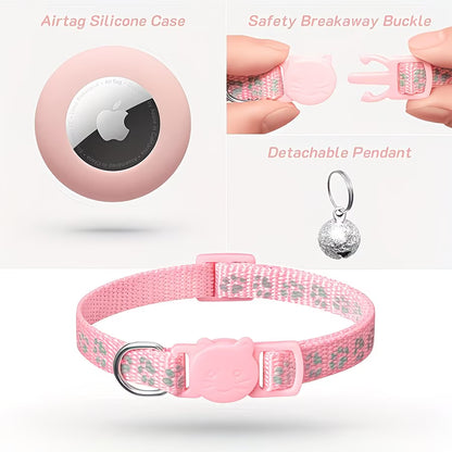 2 Pack AirTag Cat Collar Reflective Breakaway GPS Kitten Tracker