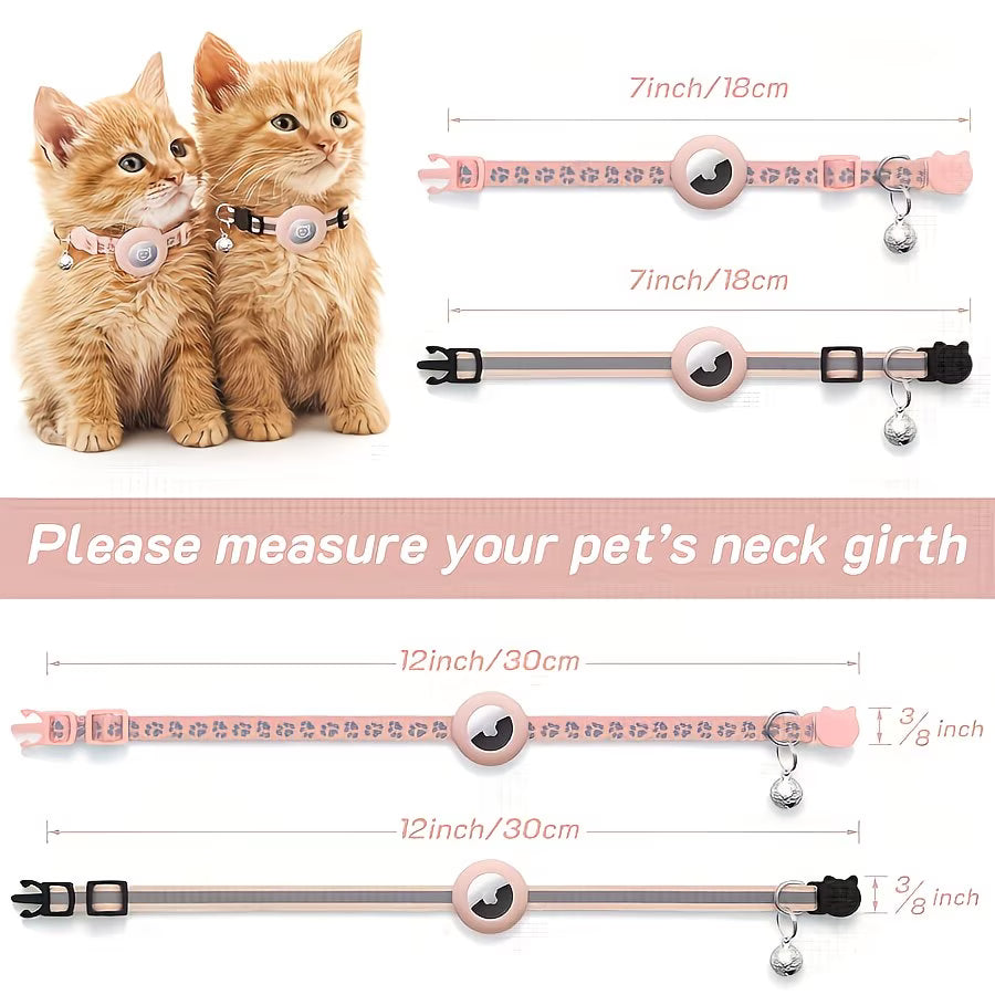 2 Pack AirTag Cat Collar Reflective Breakaway GPS Kitten Tracker