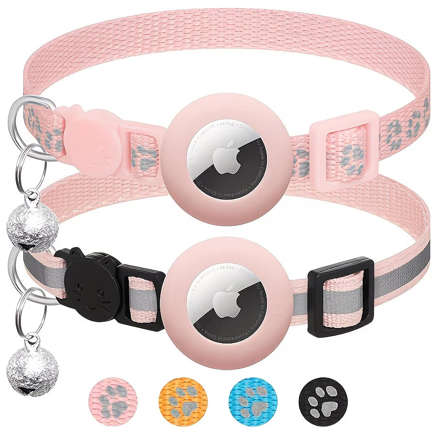 2 Pack AirTag Cat Collar Reflective Breakaway GPS Kitten Tracker