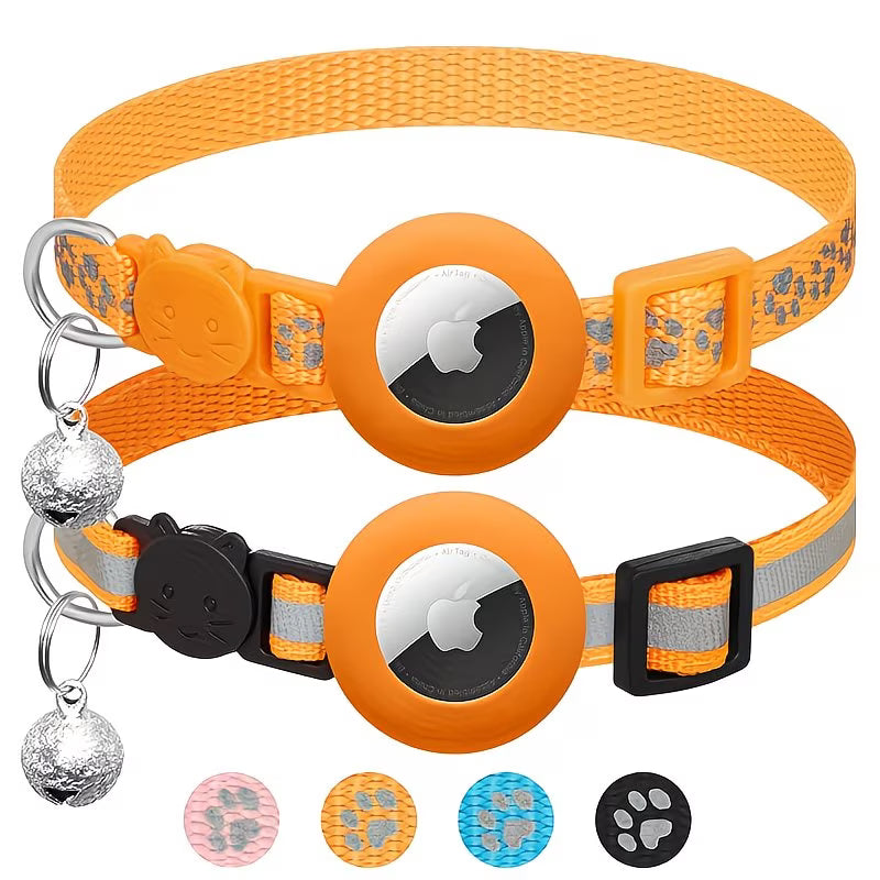 2 Pack AirTag Cat Collar Reflective Breakaway GPS Kitten Tracker