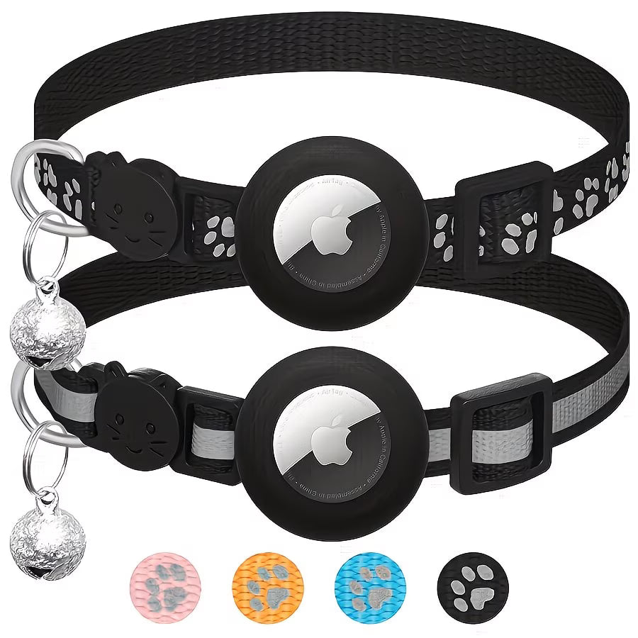 2 Pack AirTag Cat Collar Reflective Breakaway GPS Kitten Tracker