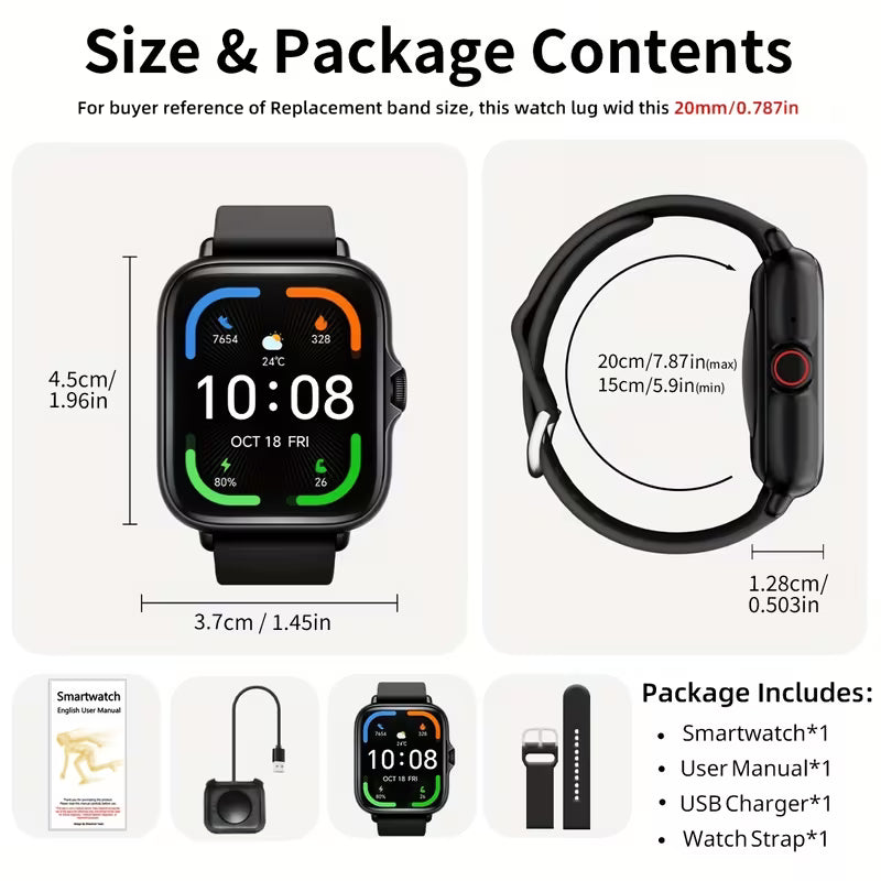1.83" Smart Sports Watch: Calls, Health & Fitness Tracker Smart Watch