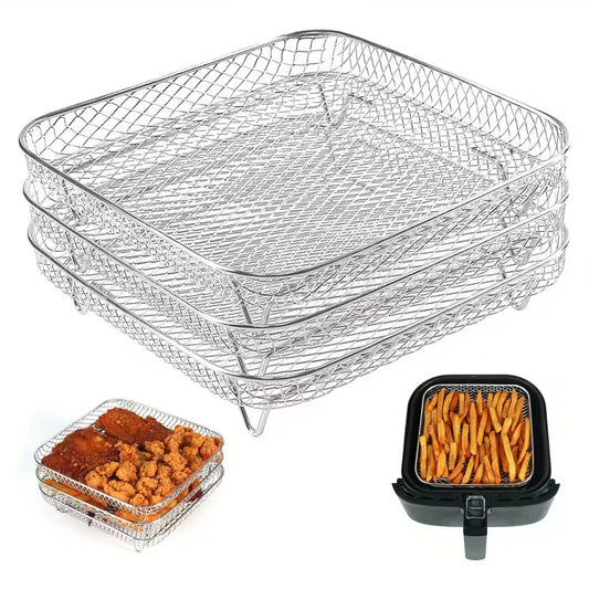 Stackable stainless steel air fryer cooling racks for 3-tier healthy cooking in Australian kitchens