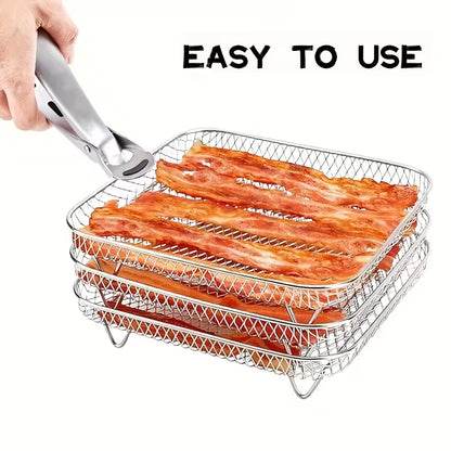 Rust-resistant food-grade stainless steel mesh racks for durable and safe air frying.