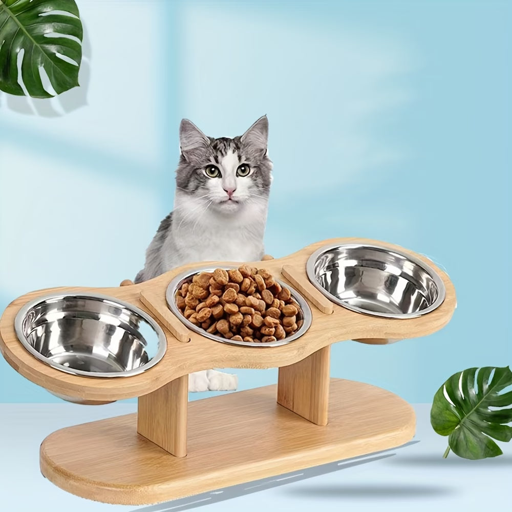 Premium Tilted Stainless Steel Elevated Bowls for Cats & Small Dogs