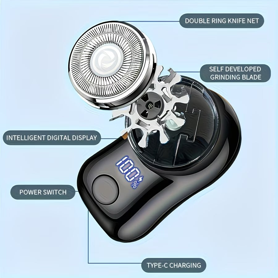 USB-C rechargeable mens shaver showing the charging port for convenient power on the go.