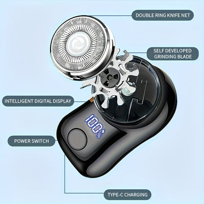 USB-C rechargeable mens shaver showing the charging port for convenient power on the go.