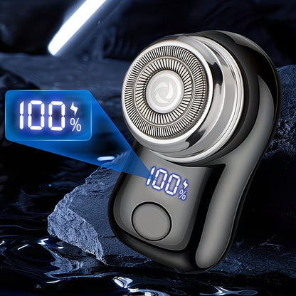 Close-up of the LED screen showing the battery percentage on the portable mini razor.