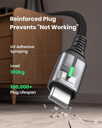 Reinforced zinc alloy USB-C plug design prevents bending and breaking for long-lasting daily use.