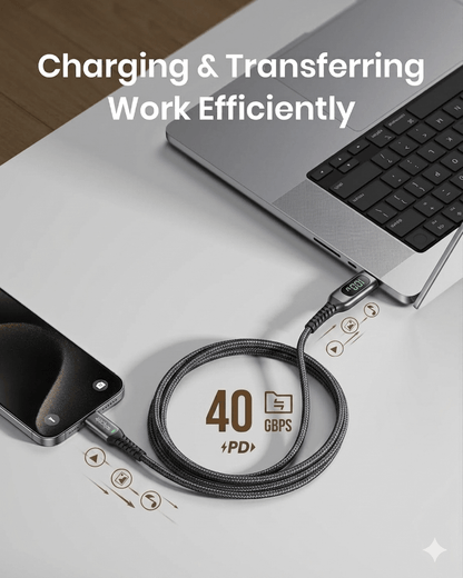 Extra long 2-meter braided Type C cable perfect for home, office, or bedside charging convenience.