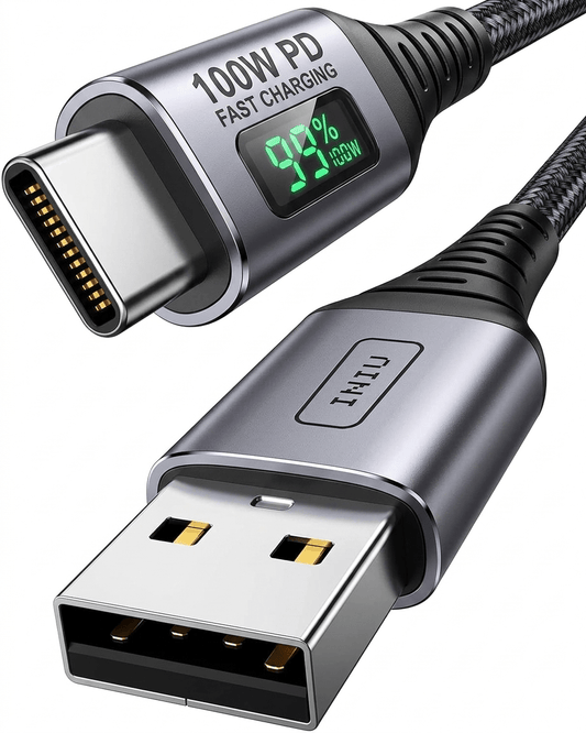 Premium 2m Type C fast charging cable with durable zinc alloy connectors and gray nylon braiding