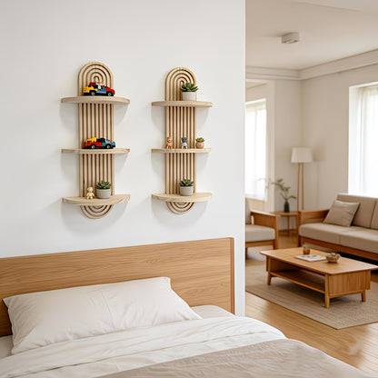 Boho Solid Wood Wall Shelf - Multi-Tier Floating Plant & Book DisplayZelii Mart