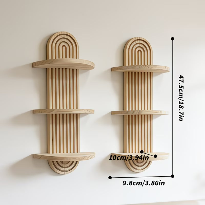 Boho Solid Wood Wall Shelf - Multi-Tier Floating Plant & Book DisplayZelii Mart