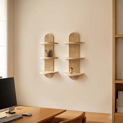 Boho Solid Wood Wall Shelf - Multi-Tier Floating Plant & Book DisplayZelii Mart