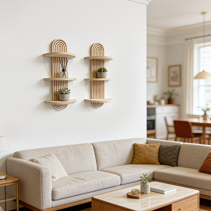 Boho Solid Wood Wall Shelf - Multi-Tier Floating Plant & Book DisplayZelii Mart