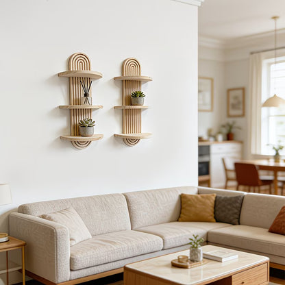 Boho Solid Wood Wall Shelf - Multi-Tier Floating Plant & Book DisplayZelii Mart