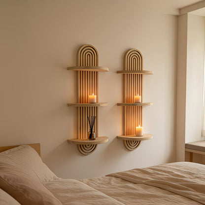 Boho Solid Wood Wall Shelf - Multi-Tier Floating Plant & Book DisplayZelii Mart