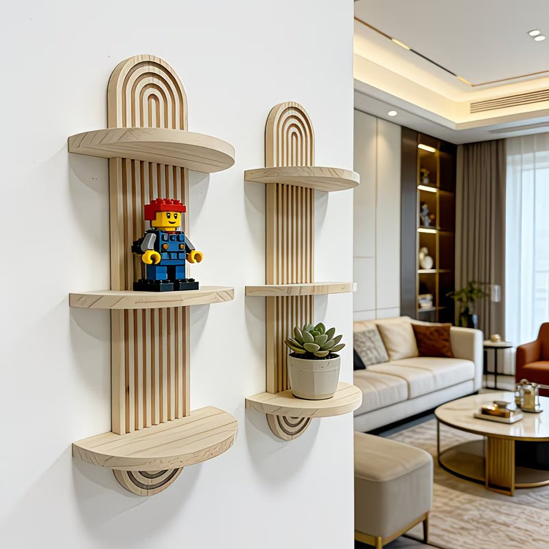 Boho Solid Wood Wall Shelf - Multi-Tier Floating Plant & Book DisplayZelii Mart